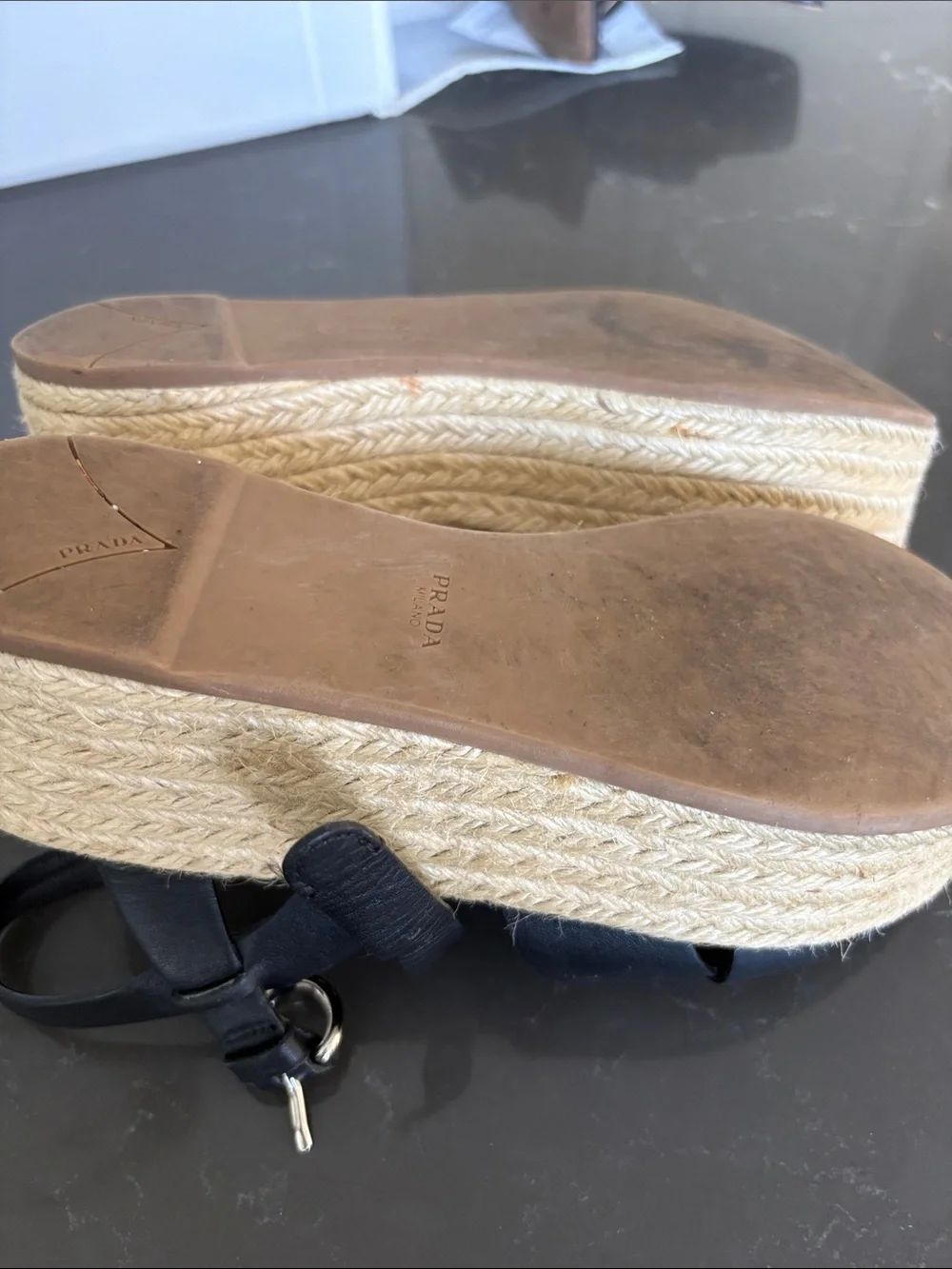 Prada Black Leather Braided Espadrille Sandals with Silver Buckle - Picture 3 of 3
